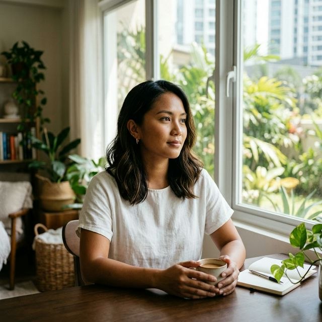 Filipina woman focused and clear-minded, NAD energy boost